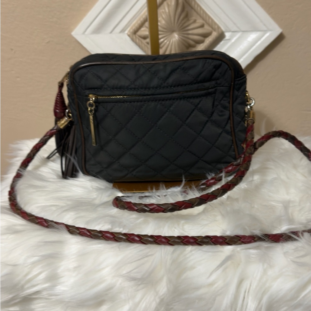 MZ Wallace Quilted Black and Burgundy Crossbody Bag